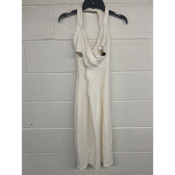 NWT Nookie Sz L Coco Ivory Cut Out Strappy One Shoulder Cocktail Midi Dress - Picture 3 of 6